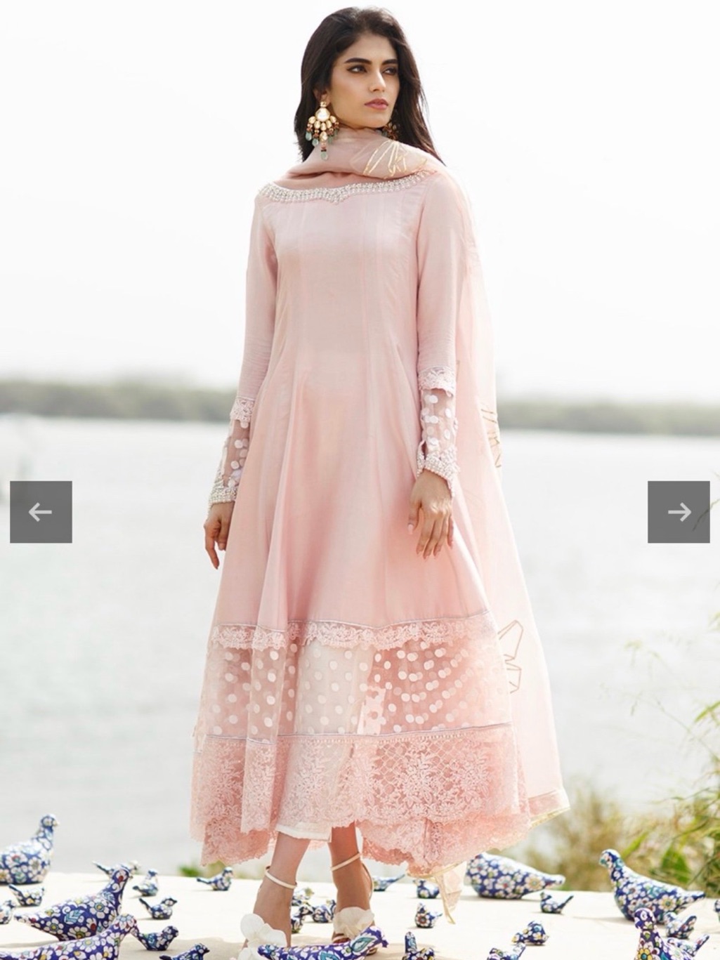 Blush Pink Maxi Dress With Lace & Polka-Dot Panels